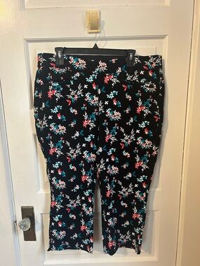 Lane Bryant Black Capris with Pink and Teal Floral Design